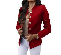 Linkpig Women's Casual Blazer Jacket Vintage Gold Button Blazers Business Cardigan Open Front Stand Collar Cropped Coat