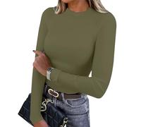 Linkpig Womens Thermal Shirt Fleece Crewneck Basic Tops Slim Fit Warm Tee Fall Winter Solid Trendy T-Shirts Layer Outfits, Amy Green, 3XL