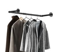 LINKPIPES Industrial Pipe Clothing Rack Wall Mounted Clothes Rack Heavy Duty Space-Saving Garment Bar Rack Detachable Multi-Purpose Hanging Rod,24 inch(Black)
