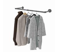 LINKPIPES Industrial Pipe Clothing Rack Wall Mounted Clothes Rack Heavy Duty Space-Saving Garment Bar Rack Detachable Multi-Purpose Hanging Rod,24 inch(Black Gray)