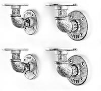 LINKPIPES Pipe Shelf Brackets 4 Pack Industrial Shelf Vintage Wall Mounted Floating Shelves Heavy Duty Decorative Rustic Shelving Brackets 3.94"*3.94" （White Antique）