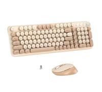 Links9+ Wireless Keyboard and Mouse Combo, Full-Size Retro Typewriter Keyboard Style, 2.4GHz USB Receiver, Plug-and-Play, Keyboard Mouse Set for Computer, Laptop, Windows, Mac, and PC (Milk Tea)