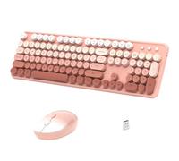 Links9+ Wireless Keyboard and Mouse, Full-Size Retro Typewriter Keyboard with Round Keycaps, 2.4GHz for Windows, Mac, Laptop, PC, Desktop (Peach Gradient)