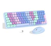Links9+ Wireless Keyboard Mouse Combo, Purple Retro Keyboard with Round Caps and Optical Mouse, 2.4GHz Plug and Play Connection for Windows, Mac, Laptop, PC, Desktop (Purple Colorful)