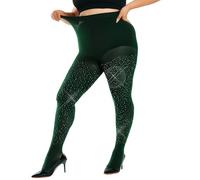 LinkSphere Women's 80D Sparkly Rhinestone Tights, Soft Footed Tights Opaque Solid Color Pantyhose Glitter Party Stockings, Forest Green, XXL-3XL