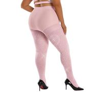 LinkSphere Women's 80D Sparkly Rhinestone Tights, Soft Footed Tights Opaque Solid Color Pantyhose Glitter Party Stockings, Pink, XXL-3XL