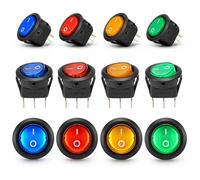 Linkstyle 12PCS 12V Rocker Switch: 20A SPST Round On/Off Toggle Switch 3 Pin with Red Blue Green Yellow Lights, for Car Boat RV Truck Marine