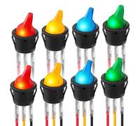 Linkstyle 12V 20A Lighted Rocker Toggle Switch, SPST 3 Pin ON/Off Round LED Toggle Switch with Wires, Blue Red Amber Green, for Car RV Boat Truck, 8Pcs