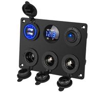 Linkstyle 12V Cigarette Lighter Socket Panel 3 Way Splitter and Dual USB Socket 12V 4.2A and LED Lighting with LED Voltmeter for Truck Car Boat RV