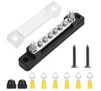 Linkstyle 150A Common 12V BusBar Power Terminal Blocks,12V- 48V Single-Row Covered Power Distribution Block with 2X M6 Studs 6X M4 Screws Terminals, for Car Boat Marine Caravan RV, Black