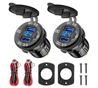 Linkstyle 2PCS 12V USB Outlet, Dual 18W QC3.0 USB A Ports Car Charger Socket with Botton Switch & Blue LED Voltmeter for 12V/24V RV Boat Truck