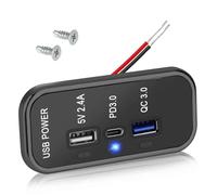 Linkstyle 3 Ports 12V USB Outlet, PD3.0 Type C, QC 3.0 USB A & 2.4A USB A Fast Charger Socket Adapter for Car Marine