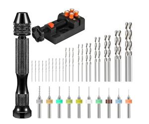 Linkstyle 37 PCS Mini Hand Drill Set, Pin Vice Drill Bench Vise, PCB Bits Twist Bits Jewelry Wood Resin Resin Carving DIY