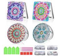 Linkstyle 4PCS Compact Mirrors Diamond Art Kits for Adults Beginners, 5D DIY Mandala Diamond Painting Kits, HD Double-Sided Magnifying Pocket Mirror