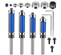 Linkstyle 4pcs Flush Trim Router Bit Set, 1/4" Shank Carbide Router Cutters with Top & Bottom Bearings, Hex Wrenches, 3/4" 1" 1-1/4" 1-1/2" Cutting Lengths