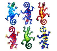 Linkstyle 6PCS Metal Gecko Wall Art Decor, Garden Ornaments Outdoor, Lizard Hanging Decorations for Yard Shed Fences Porch Patio Balcony