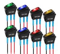 Linkstyle 8Pcs 12V Rocker Switch, 20A SPST 3 Pin ON/OFF Waterproof Toggle Switch with LED for Car ATV RV Boat Truck (4 Colors)