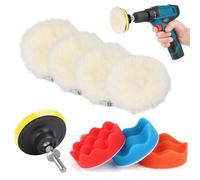 Linkstyle 9pcs Car Polishing Pads for Drill, 3 Inch Wool Sponge Buffing Pads with M10 Drill Adapter for Auto Waxing, Polishing, Sanding