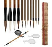 Linkstyle Chinese Calligraphy Brush Set, Fine Tip Sumi Ink Watercolour Painting Brushes, Fluted Handle, 11 Brushes with Ink Dishes