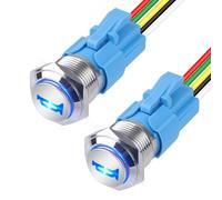 Linkstyle Horn Button Switch, 16MM Momentary Speaker Horn Push Button Switch with Pre-wiring Wires for 12V Marine Boat Auto, 2Pcs Blue