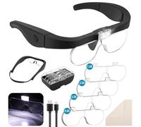 Linkstyle Magnifying Glass with Light, 1.5X- 5X Headband Magnifier with 4 Detachable 5H Hardness Lense for Watch Repair
