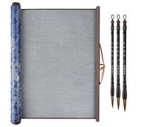 Linkstyle No Ink Chinese Calligraphy Set, Water Writing Cloth Scroll with 3 Traditional Brushes, Reusable Writing Practice Tool for Beginners, Students