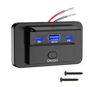Linkstyle RV USB Outlet, Wall Mount 12V USB Outlet,48W QC3.0 USB A and 2 USB C Ports Socket with ON/Off Button for Marine Boat ATV Motorcycle Truck