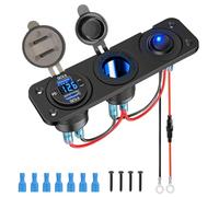 Linkstyle USB Car Charger Socket Panel, Dual 18W QC3.0 & 27W PD Ports Power Outlet with 150W/250W Cigarette Lighter Socket & LED Voltmeter Toggle Switch for 12V/24V Truck Marine Boat RV ATV