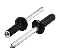 Linkup 200pcs pack 2mm x 6mm Black pop blind Rivets, 1/12" x 8/35" small Black pop rivets,Aluminum Body Steel Mandrel Rivets (Black),Dome Head aluminum rivets