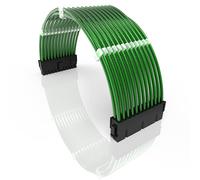 LINKUP - 30cm PSU PC Power Extension Cable Metallic Sleeved Silicone Coated Soft & Flexible to Route Custom Mod w/Comb | 1x 24P (20+4) Motherboard ATX | 300mm - Green