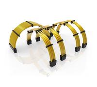 LINKUP - 30cm PSU PC Power Extension Cable Metallic Sleeved Silicone Coated Soft & Flexible to Route Custom Mod GPU & CPU w/Comb Kit | 1x 24P (20+4) | 2x 8P (4+4) CPU | 2x 8P (6+2) GPU | 300mm - Gold