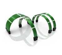 LINKUP - 30cm PSU PC Power Extension Cable Metallic Sleeved Silicone Coated Soft & Flexible to Route Custom Mod GPU & CPU w/Comb Kit | 1x 24P (20+4) | 1x 8P (4+4) CPU | 2x 8P (6+2) GPU | 300mm - Green