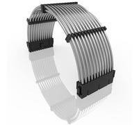 LINKUP - 30cm PSU PC Power Extension Cable Metallic Sleeved Silicone Coated Soft & Flexible to Route Custom Mod w/Comb | 1x 24P (20+4) Motherboard ATX | 300mm - Silver