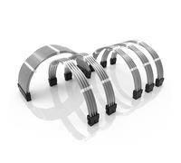 LINKUP - 30cm PSU PC Power Extension Cable Metallic Sleeved Silicone Coated Soft & Flexible to Route Custom Mod GPU & CPU w/Comb Kit | 1x 24P (20+4) | 2x 8P (4+4) CPU | 3x 8P (6+2) GPU | 300mm -Silver