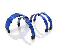 LINKUP - 30cm PSU PC Power Extension Cable Metallic Sleeved Silicone Coated Soft & Flexible to Route Custom Mod GPU & CPU w/Comb Kit | 1x 24P (20+4) | 1x 8P (4+4) CPU | 2x 8P (6+2) GPU | 300mm - Blue