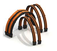 LINKUP - 30cm Super Soft and Flexible PSU Cable Extension Sleeved Custom Mod GPU PC Braided w/Comb Kit | 1 x 24 P (20+4) | 2 x 8 P (4+4) CPU | 2 x 8 P (6+2) GPU set | 300mm - BlackOrange