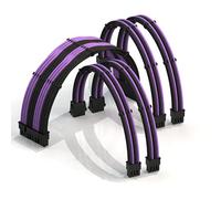 LINKUP - 30cm Super Soft and Flexible PSU Cable Extension Sleeved Custom Mod GPU PC Braided w/Comb Kit | 1 x 24 P (20+4) | 2 x 8 P (4+4) CPU | 2 x 8 P (6+2) GPU set | 300mm - BlackPurple