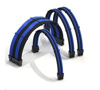 LINKUP - 30cm Super Soft and Flexible PSU Cable Extension Sleeved Custom Mod GPU PC Braided w/Comb Kit | 1 x 24 P (20+4) | 1 x 8 P (4+4) CPU | 2 x 8 P (6+2) GPU set | 300mm - BlackBlue