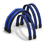 LINKUP - 30cm Super Soft and Flexible PSU Cable Extension Sleeved Custom Mod GPU PC Braided w/Comb Kit | 1 x 24 P (20+4) | 2 x 8 P (4+4) CPU | 2 x 8 P (6+2) GPU set | 300mm - BlackBlue