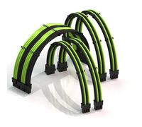 LINKUP - 30cm Super Soft and Flexible PSU Cable Extension Sleeved Custom Mod GPU PC Braided w/Comb Kit | 1 x 24 P (20+4) | 2 x 8 P (4+4) CPU | 2 x 8 P (6+2) GPU set | 300mm - BlackGreen