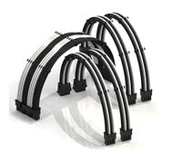 LINKUP - 30cm Super Soft and Flexible PSU Cable Extension Sleeved Custom Mod GPU PC Braided w/Comb Kit | 1 x 24 P (20+4) | 2 x 8 P (4+4) CPU | 2 x 8 P (6+2) GPU set | 300mm - BlackWhite