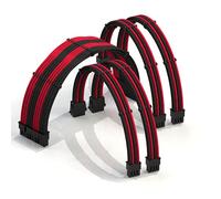 LINKUP - 30cm Super Soft and Flexible PSU Cable Extension Sleeved Custom Mod GPU PC Braided w/Comb Kit | 1 x 24 P (20+4) | 2 x 8 P (4+4) CPU | 2 x 8 P (6+2) GPU set | 300mm - BlackRed