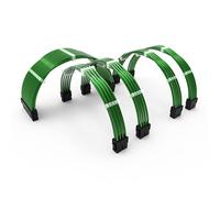 LINKUP - 50cm PSU PC Power Extension Cable Metallic Sleeved Silicone Coated Soft & Flexible to Route Custom Mod GPU & CPU w/Comb Kit | 1x 24P (20+4) | 2x 8P (4+4) CPU | 2x 8P (6+2) GPU | 500mm - Green