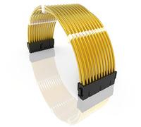 LINKUP - 50cm PSU PC Power Extension Cable Metallic Sleeved Silicone Coated Soft & Flexible to Route Custom Mod w/Comb | 1x 24P (20+4) Motherboard ATX | 500mm - Gold