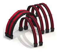 LINKUP - 50cm Super Soft and Flexible PSU Cable Extension Sleeved Custom Mod GPU PC Braided w/Comb Kit - Compatible with RTX3090 | 1x24P (20+4) | 2x8P (4+4) CPU | 3x8P (6+2) GPU set | 500mm BlackRed