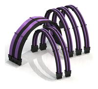 LINKUP - 50cm Super Soft and Flexible PSU Cable Extension Sleeved Custom Mod GPU PC Braided w/Comb Kit - Compatible with RTX3090 | 1x24P (20+4) | 2x8P (4+4) CPU | 3x8P (6+2) GPU set |500mm BlackPurple