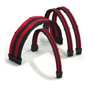 LINKUP - 50cm Super Soft and Flexible PSU Cable Extension Sleeved Custom Mod GPU PC Braided w/Comb Kit | 1 x 24 P (20+4) | 1 x 8 P (4+4) CPU | 2 x 8 P (6+2) GPU set | 500mm - BlackRed