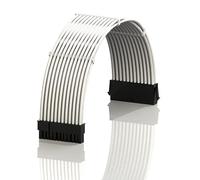 LINKUP - AVA 30cm ATX 24 Pin (20+4) Motherboard PSU Braided Sleeved Power Supply Extension Cable w/Combs | Strong & Stiff Design | Single Pack | 300mm - White