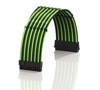 LINKUP - AVA 30cm ATX 24 Pin (20+4) Motherboard PSU Braided Sleeved Power Supply Extension Cable w/Combs | Strong & Stiff Design | Single Pack | 300mm - GreenBlack