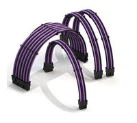 LINKUP - AVA 30cm PSU Cable Extension Sleeved Custom Mod GPU PC Braided w/Comb Kit | 1 x 24 P (20+4) | 1 x 8 P (4+4) CPU | 2 x 8 P (6+2) GPU set | 300mm - PurpleBlack